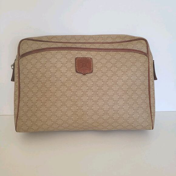 Celine Macadam Vintage Clutch Bag Zip Beige Large Retro Pouch Designer - Picture 1 of 15